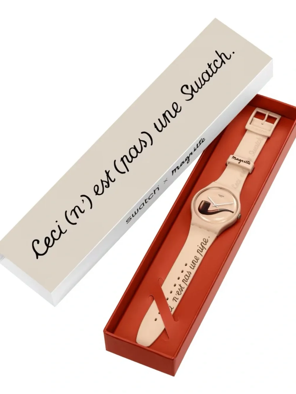 Swatch Beige Silicone Watch with Minimal Abstract Dial